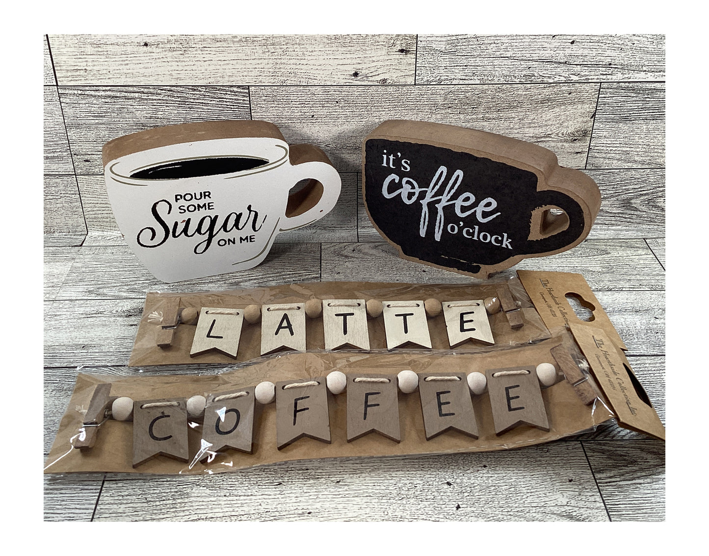 AGD  Home Decor - Coffee Latte Bar Sayings Tier Tray Bundle 7pc Set