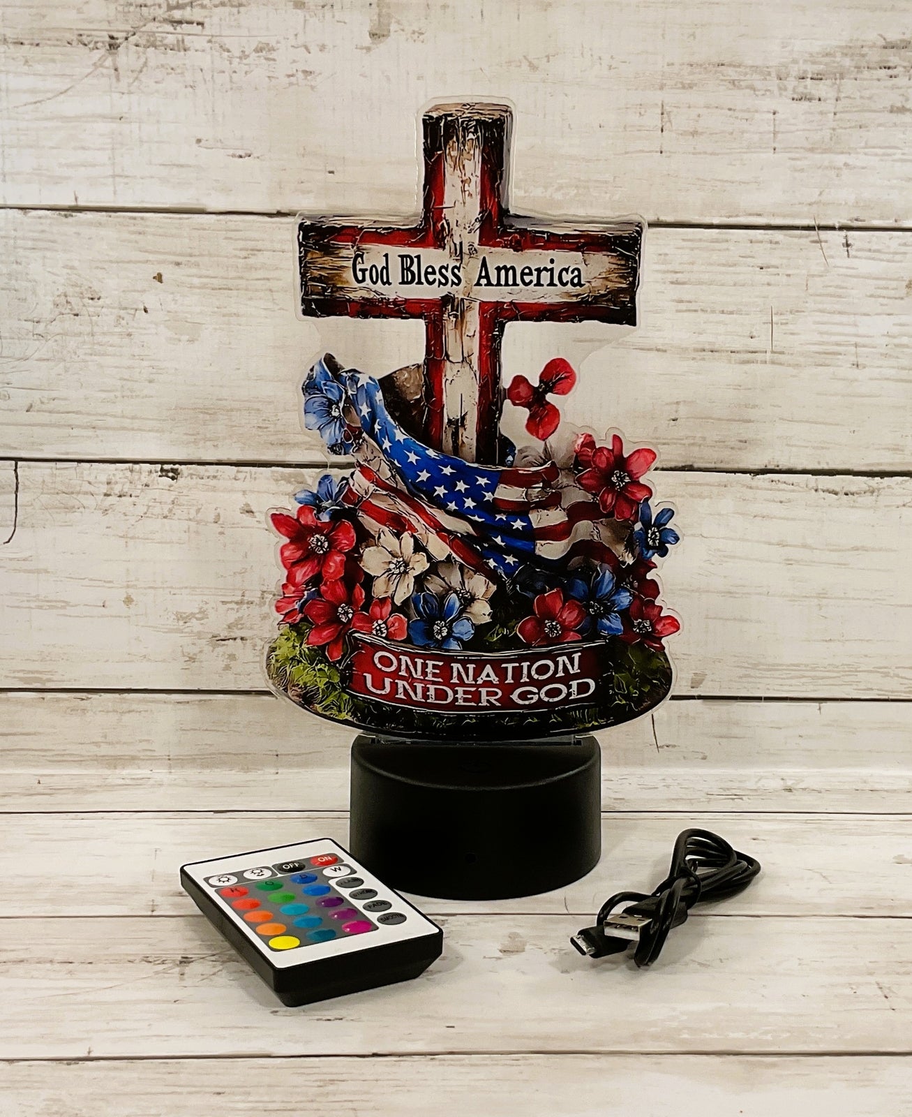 TM Patriotic Decor - Acrylic One Nation Under God God Bless Cross