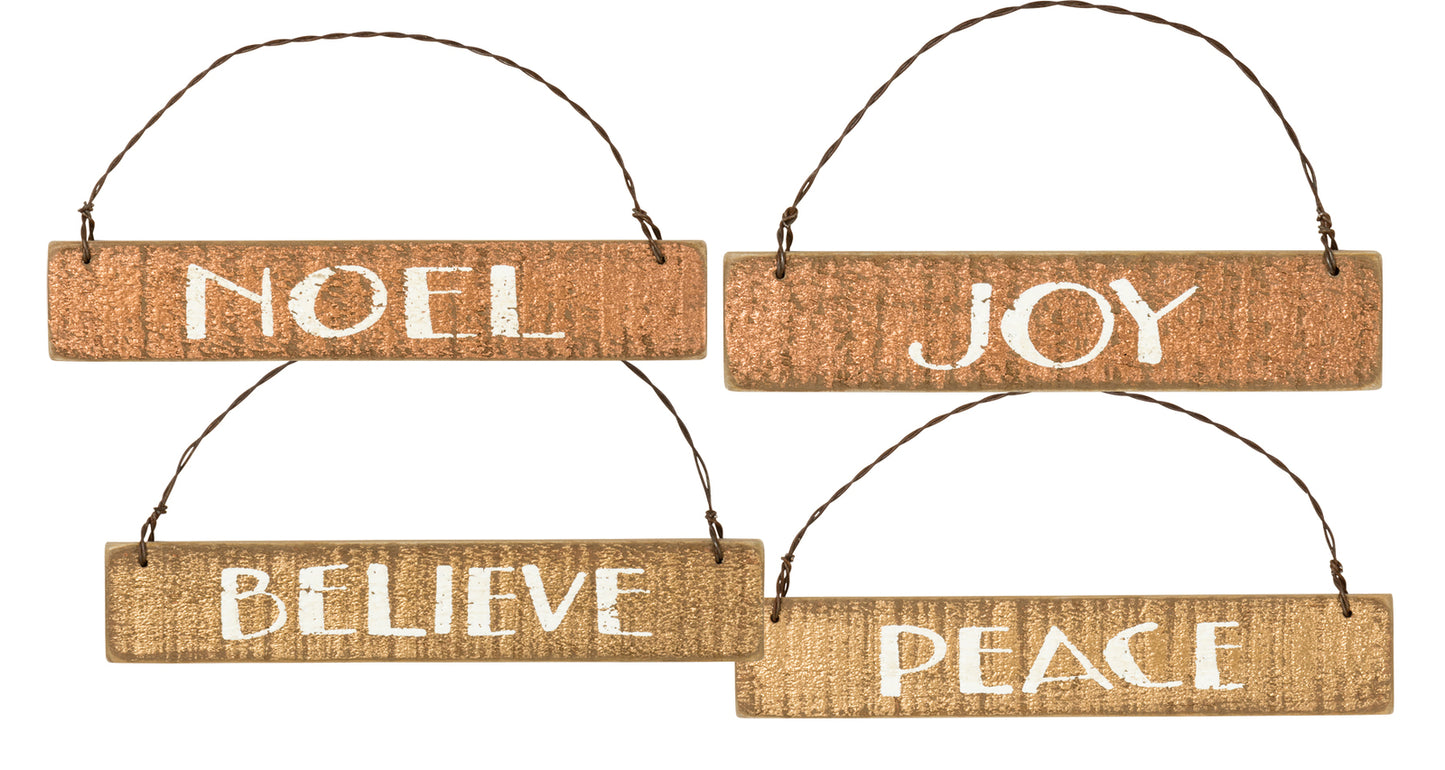 PBK Christmas Decor - Peace Joy Noel Believe Prim Ornaments