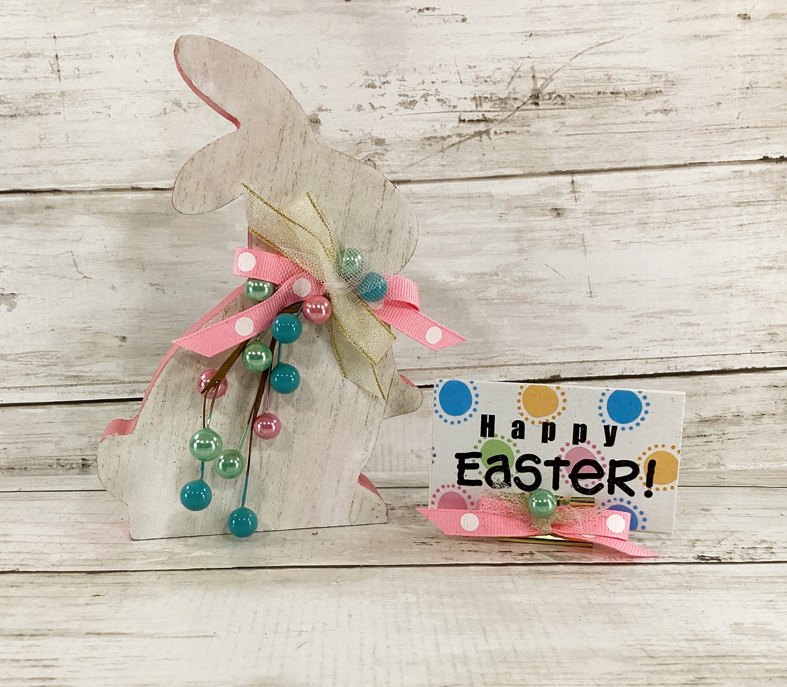 AGD Easter Decor - Chunky Wood White Pastel Bunny Rabbit 2pc