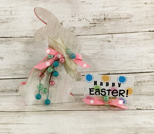 AGD Easter Decor - Chunky Wood White Pastel Bunny Rabbit 2pc