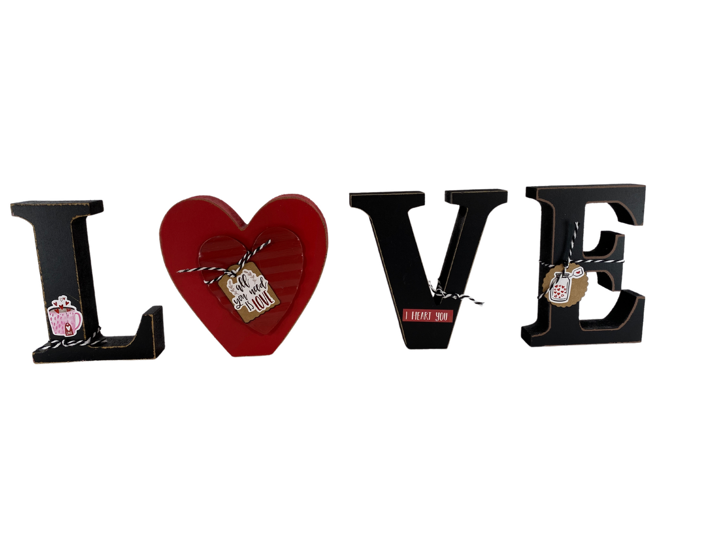 Valentines Decor - Chunky Wood Heart Love Letter Word Tabletop Display