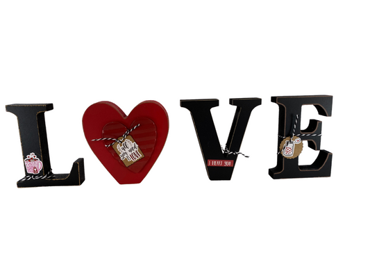 Valentines Decor - Chunky Wood Heart Love Letter Word Tabletop Display