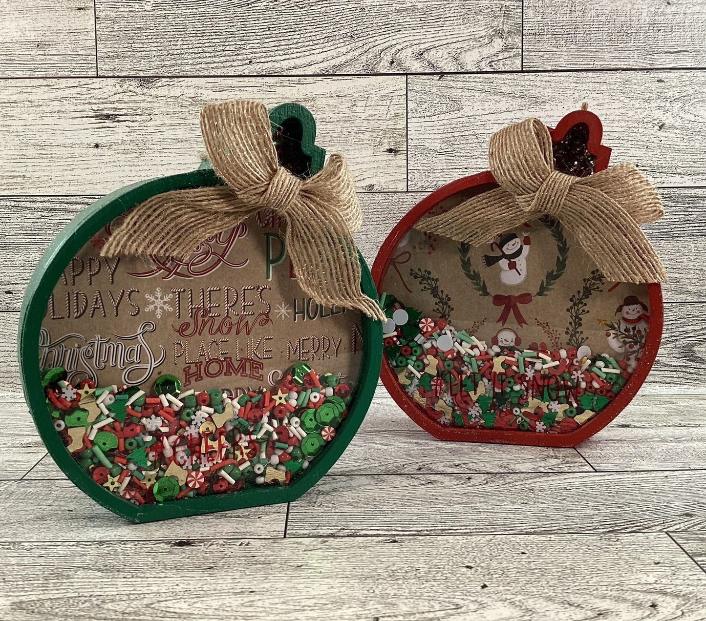 Christmas Decor -  Ornament Shape Chunky Wood Dry Shaker 2pc Set