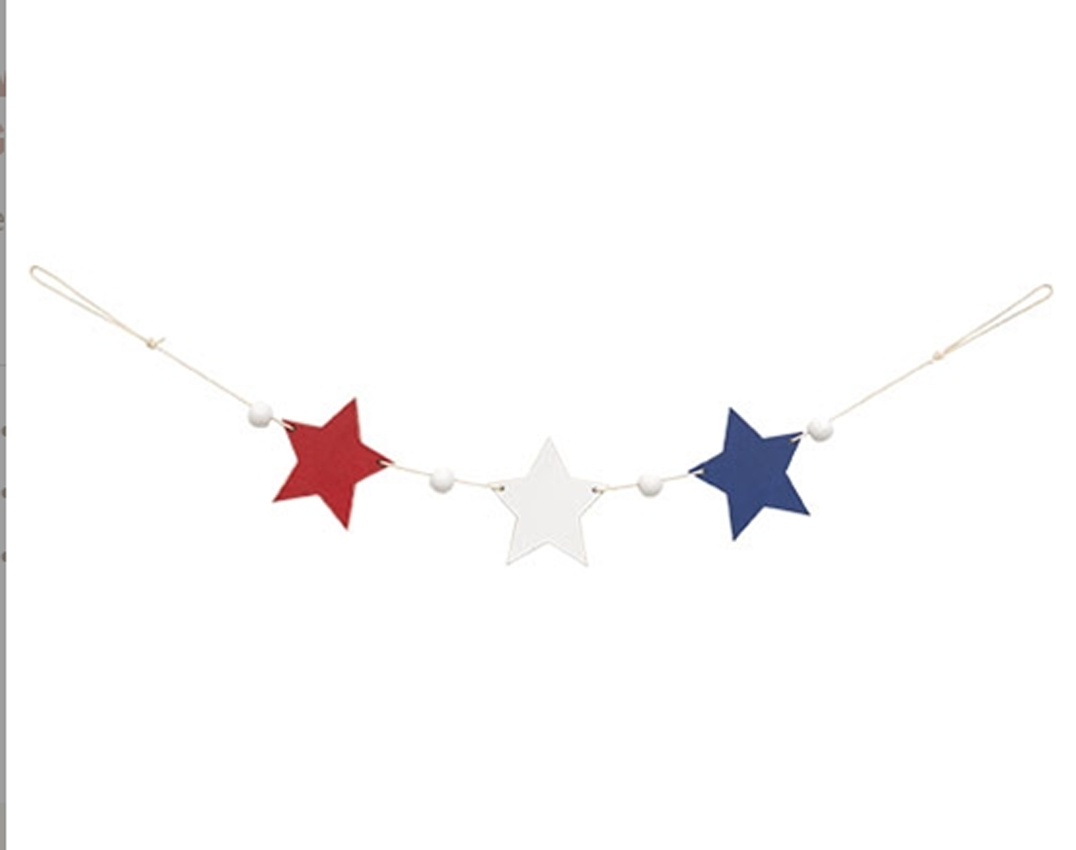 CWI Patriotic Decor - Red White Blue Star Small Banner Garland Clip