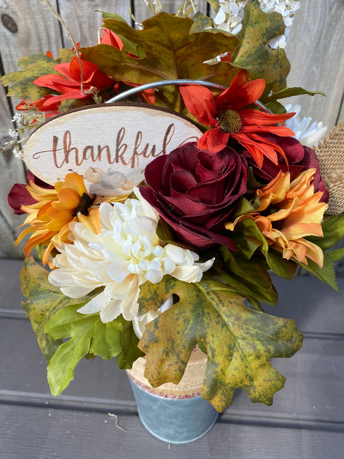 AGD Fall Decor  – Thankful Galvanized Metal Floral Centerpiece