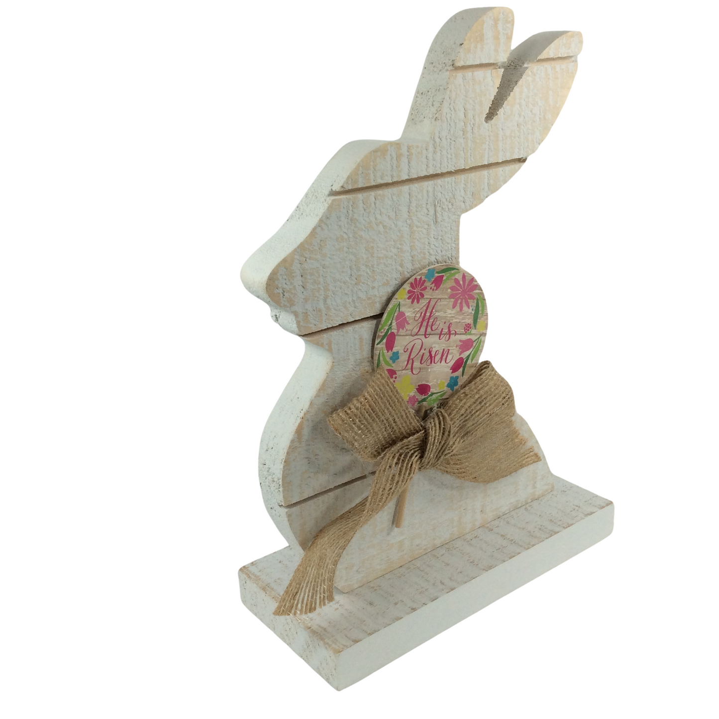AGDEaster Decor - He is Risen Small White Wood Slat Bunny