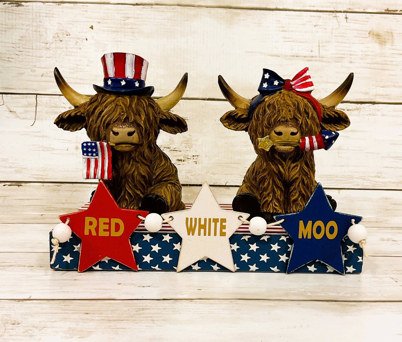AGD Patriotic Decor - Red White Moo July 4th Resin Highland Cows