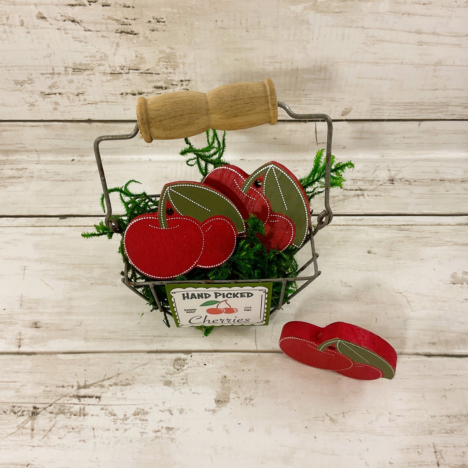 AGD Summer Decor - Hand Pick Cherries Basket Wood Cherry 4pc Set