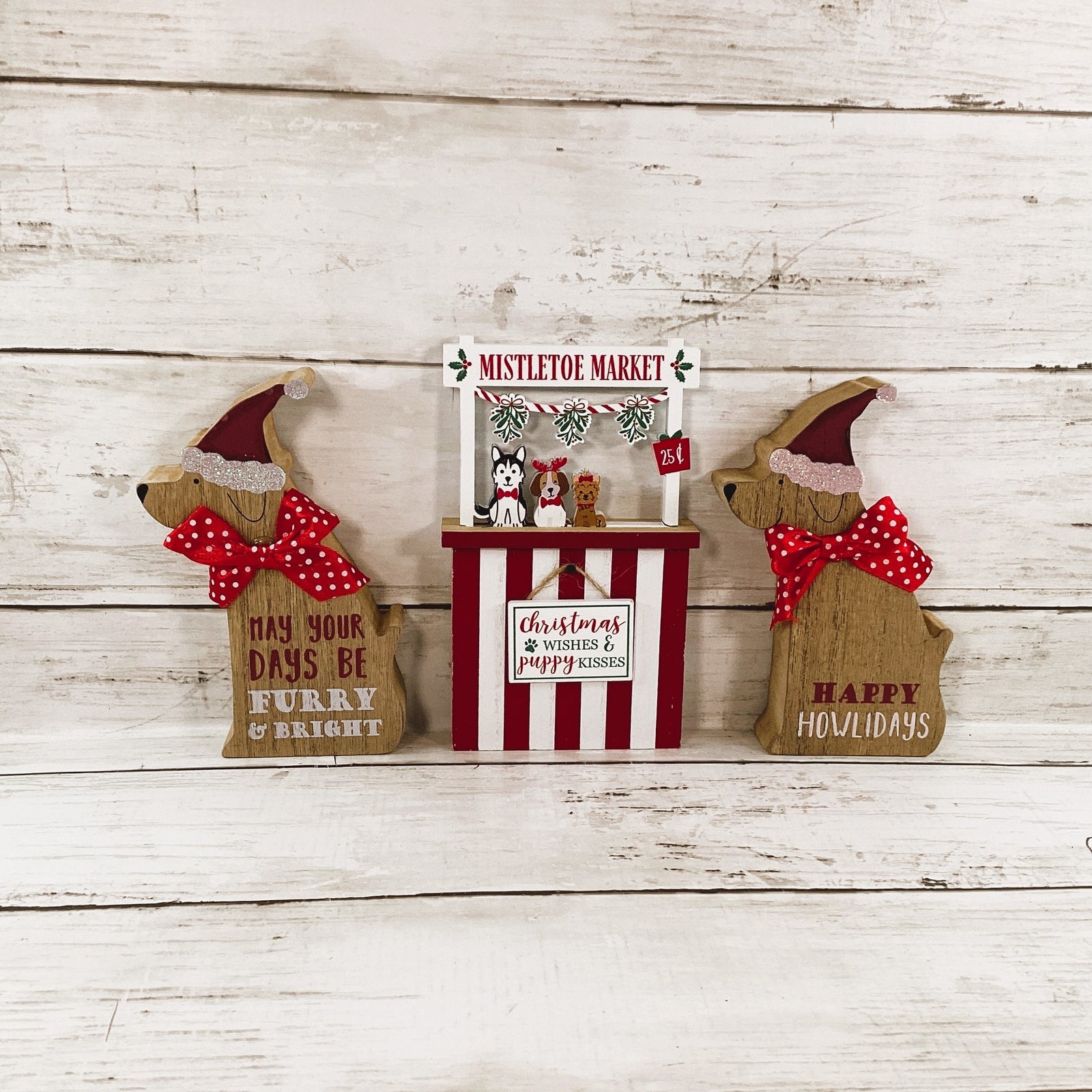 AGD  Christmas Decor - Dog Santa Paw Mistletoe Booth Tier Tray 3pc Set