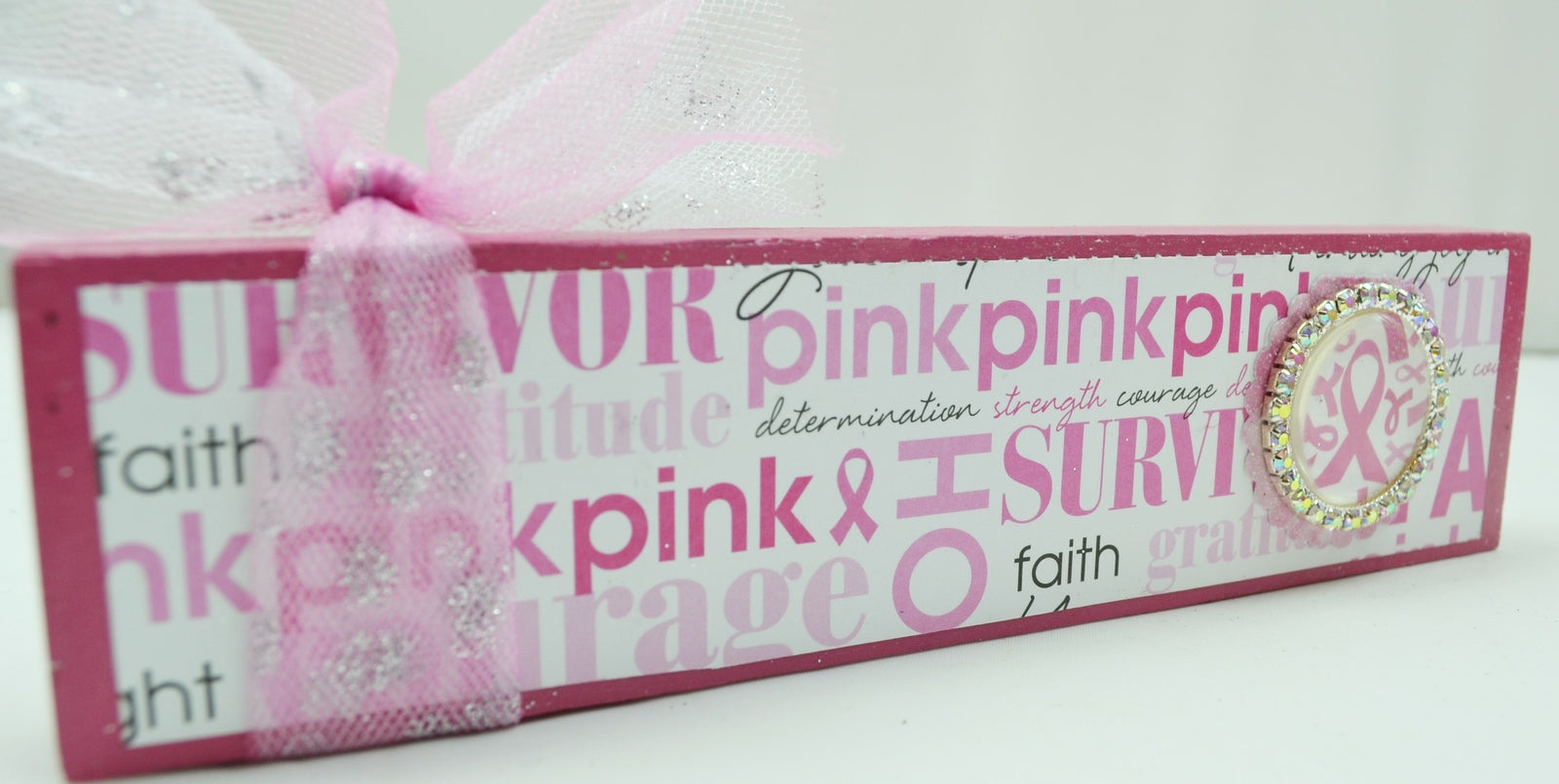 AGD Cancer Support Decor - Pink Survivor Block Sitter