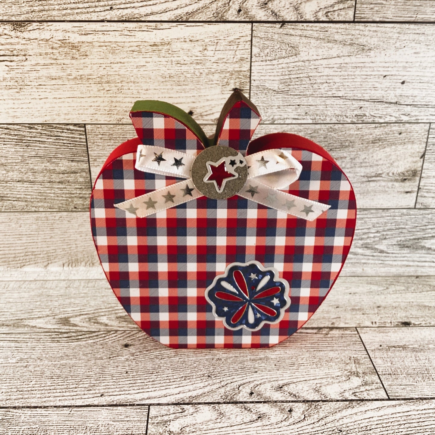 AGD Patriotic Decor - July 4th Red White Blue Chunky Wood Apple Sitter