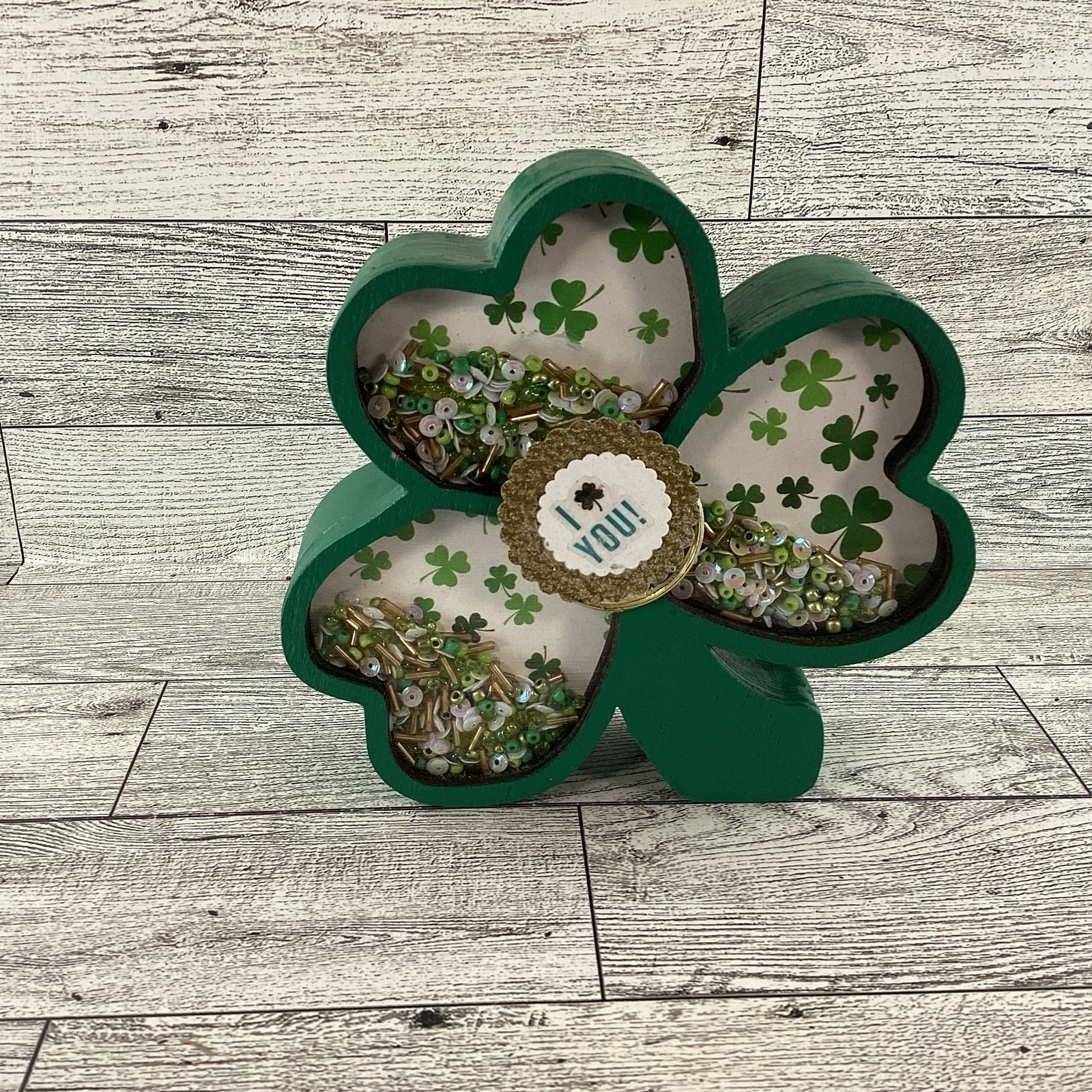 AGD St Patrick Decor -  Shamrock Chunky Wood Shaker Sitter 2pc