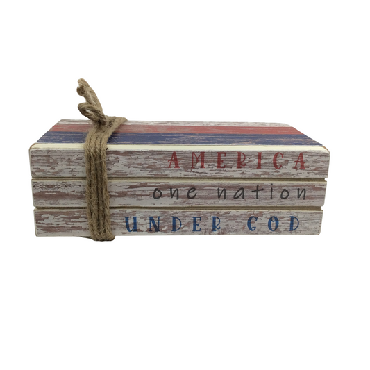 AGD Patriotic Decor - One Nation Under God Faux Wood Stacked Books