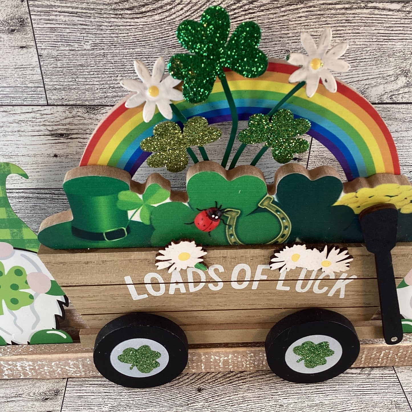 AGD  St Patrick's Decor  – Gnome Rainbow Loads Luck Wagon Display
