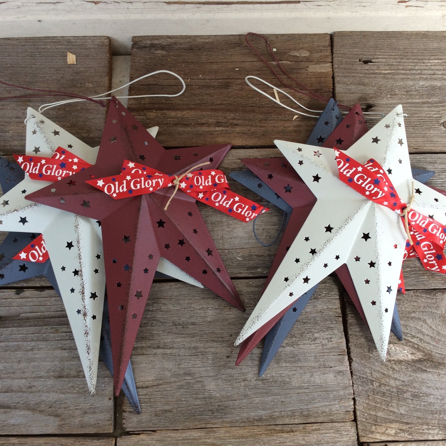 AGD Patriotic Decor - Farm House Prim Americana Star Ornaments 6pc Set