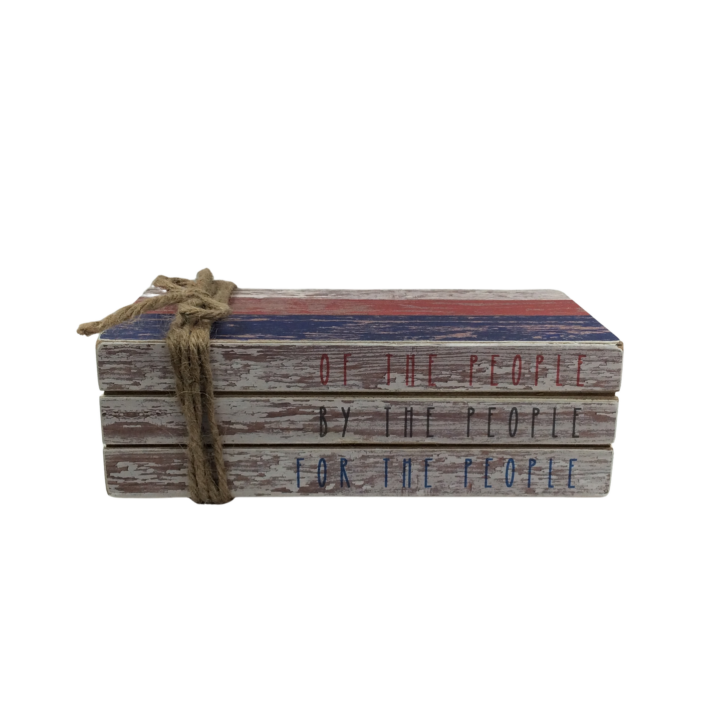 AGD Patriotic Decor - Of By For The People Faux Wood Stacked Books