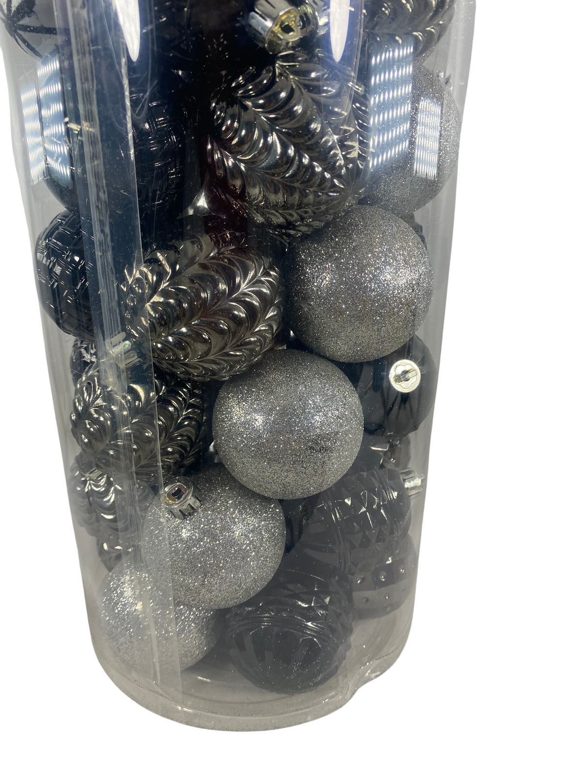 WM Christmas Decor - Assorted Black Pewter Gray Plastic Ornament Bulbs 41pc Set