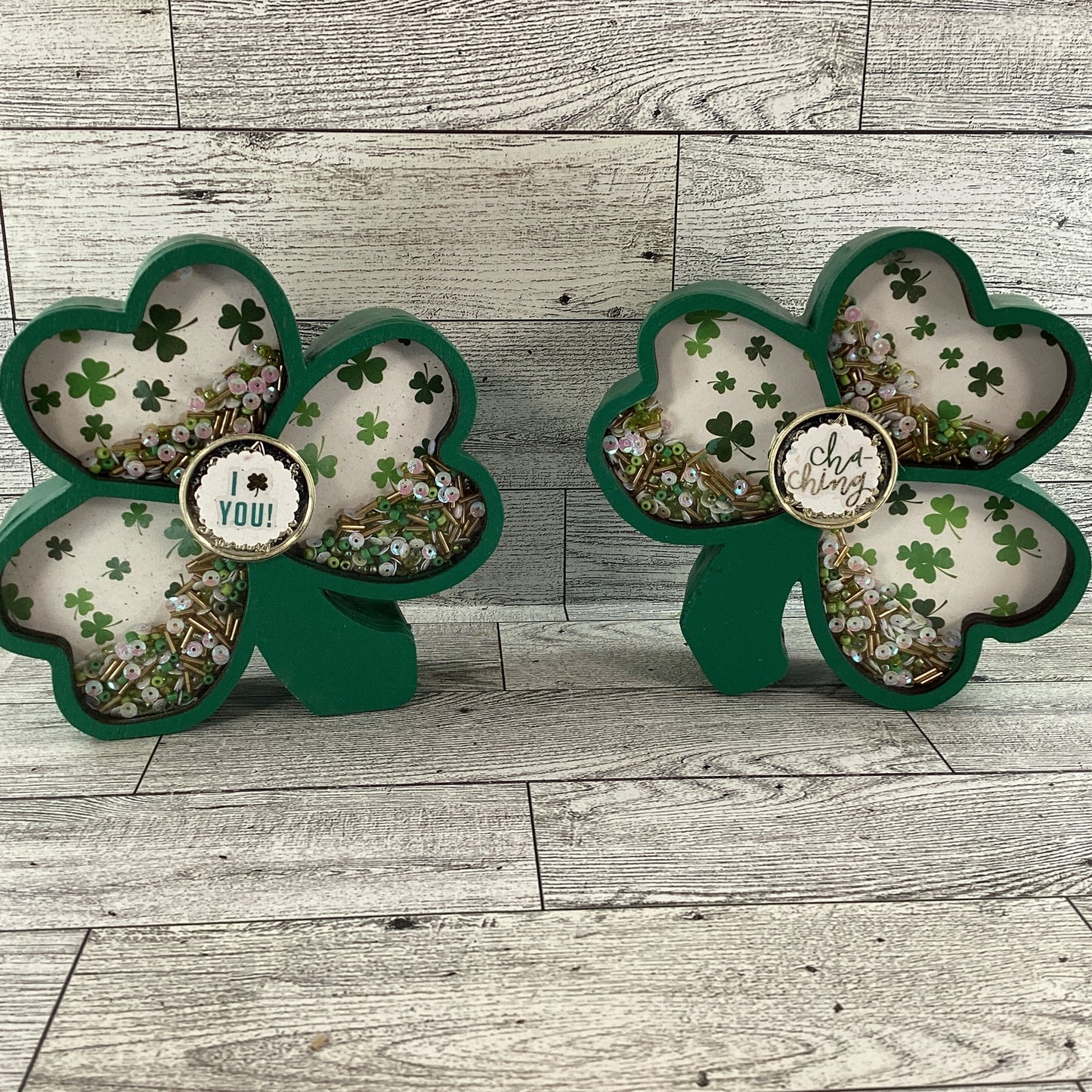 AGD St Patrick Decor -  Shamrock Chunky Wood Shaker Sitter 2pc
