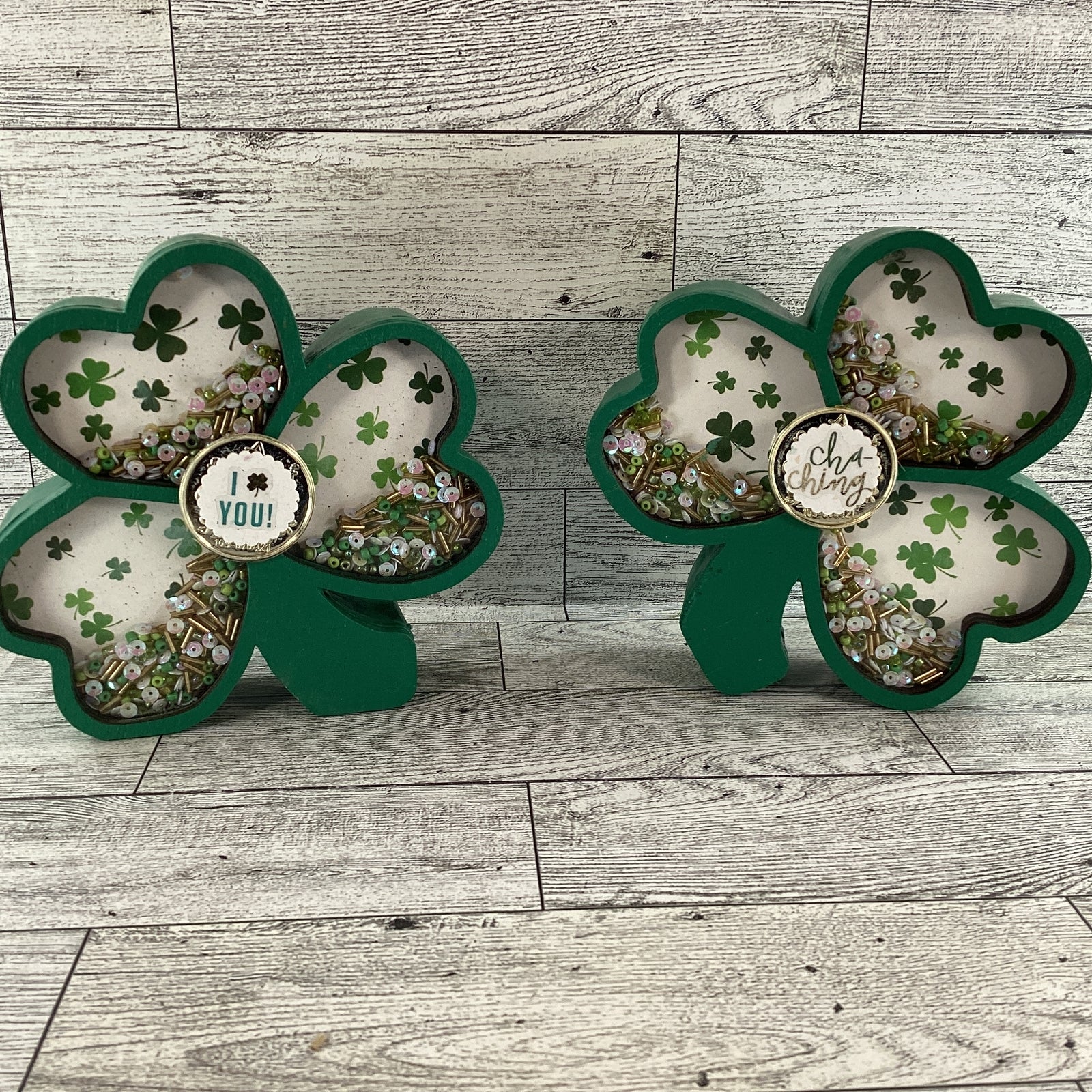 AGD St Patrick Decor -  Shamrock Chunky Wood Shaker Sitter 2pc