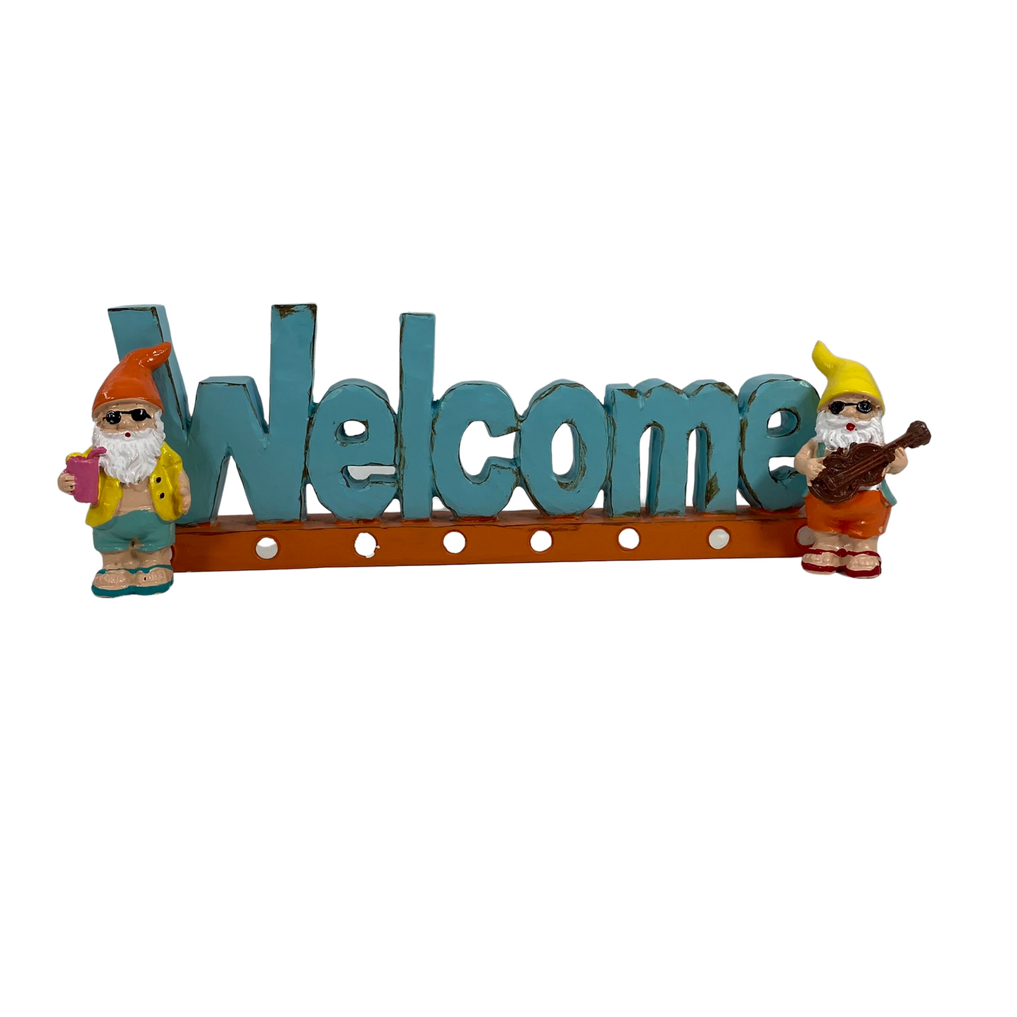 Summer Decor - Welcome Sign with Miniature Sunshine Resin Gnomes