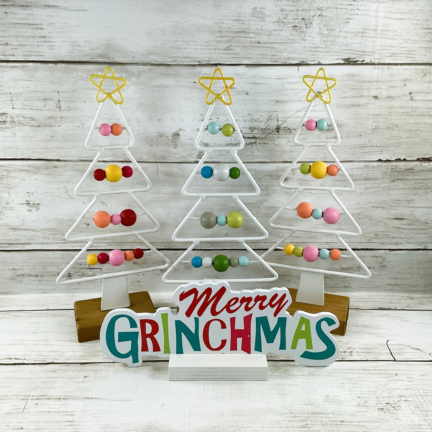 AGD Christmas Decor - Bright Green Grin-Monster Bead Wire Tree 4pc Set