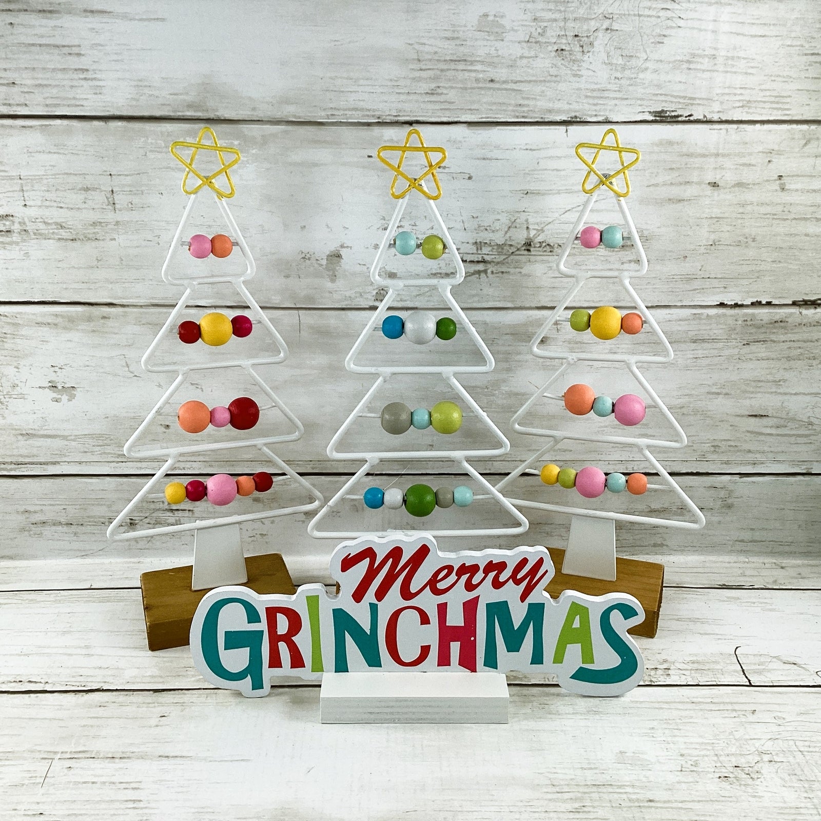 AGD Christmas Decor - Bright Green Grin-Monster Bead Wire Tree 4pc Set