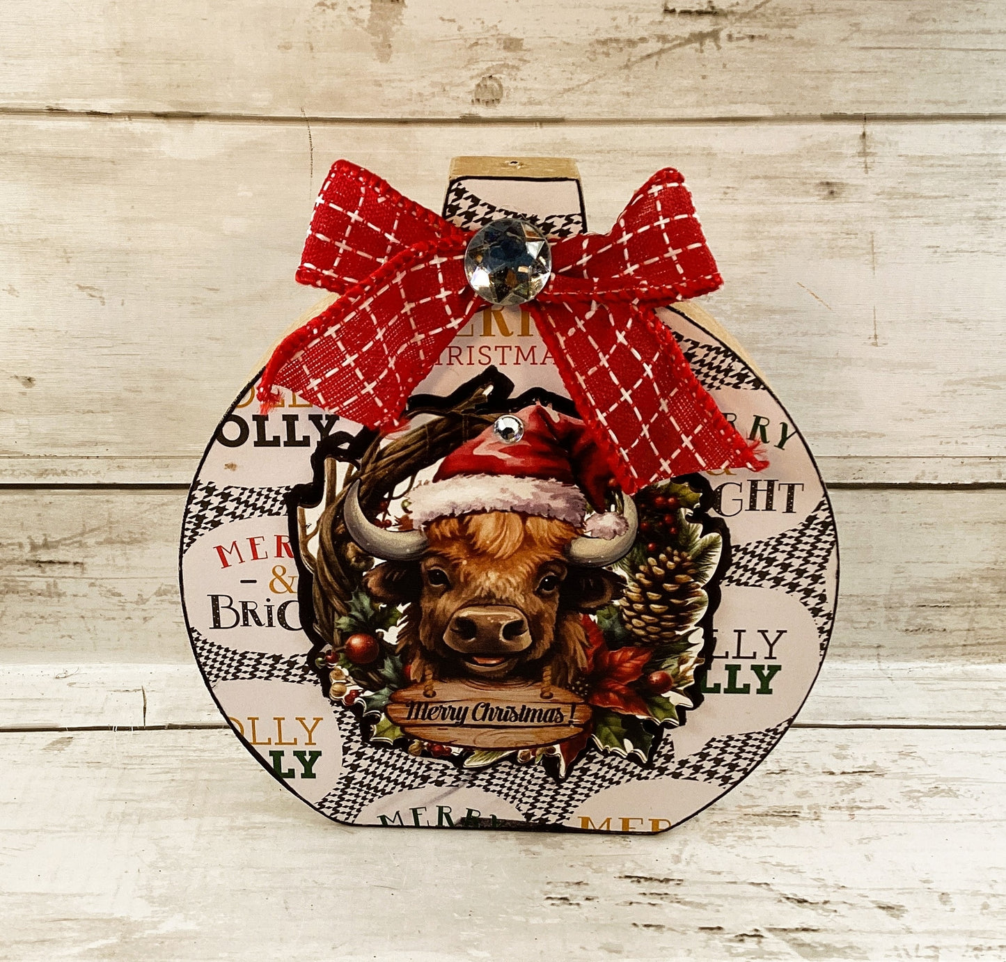 AGD Christmas Decor - Highland Cow Wood Chunky Wood Bulb Sitter 4pc