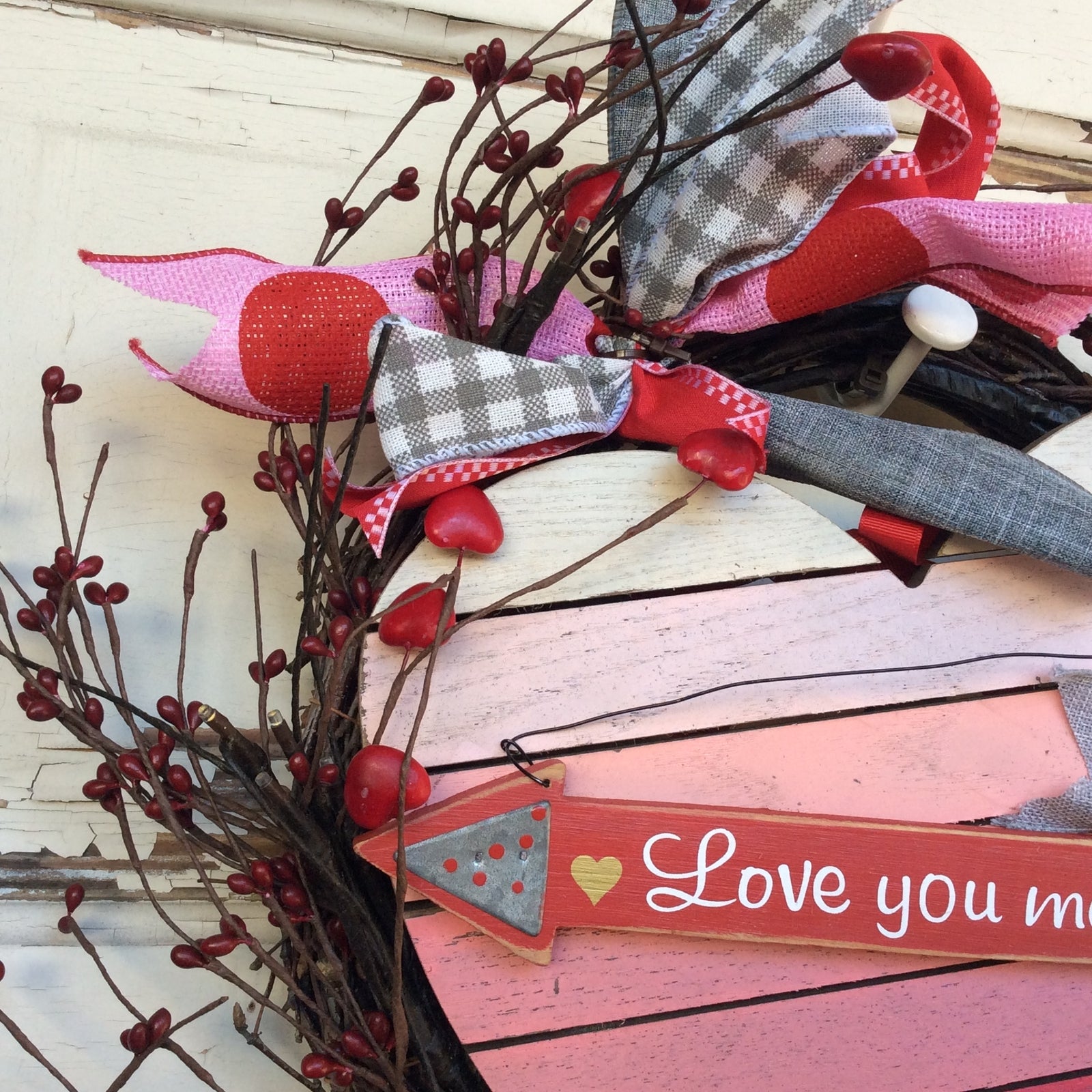 AGD Valentines Decor - Red Pipberry Arrow Love You More Lighted Wreath