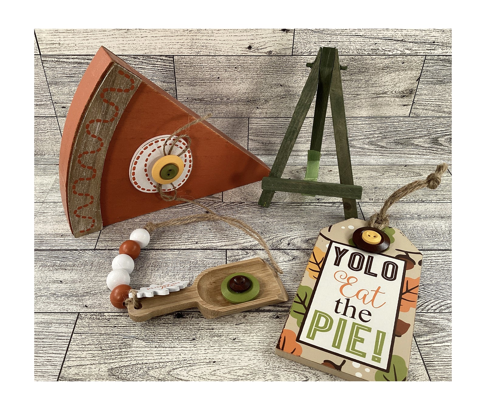 AGD Fall Decor - Wood Pumpkin Pie Slice Eat The Pie Sign Spoon Garland 3pc Set