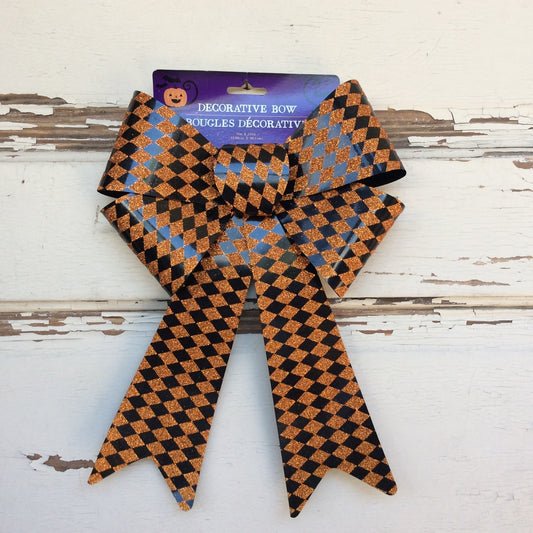 DT Halloween Decor - Harlequin PVC Glitter Wreath Bow Large 15inch