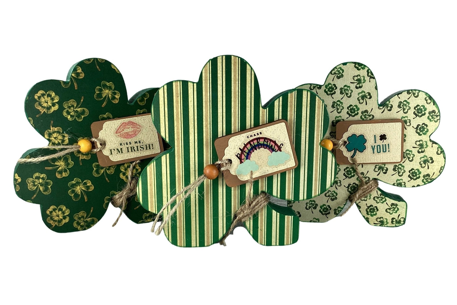 AGD Saint Patrick Decor - Chunky Wood Shamrock Sitter 3pc Set