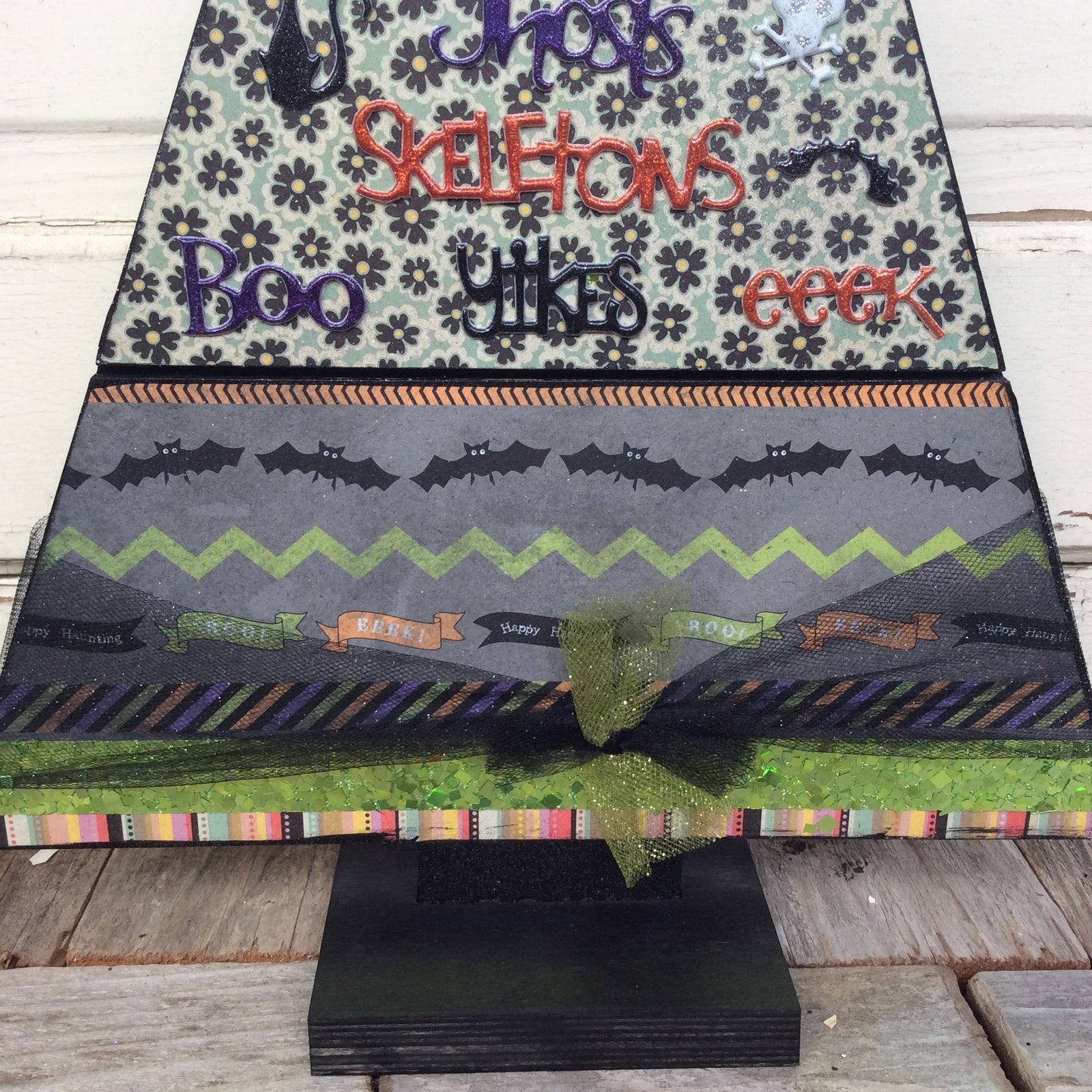 AGD Halloween Decor - Witch Hat Black Wood Slat Table Top Tree