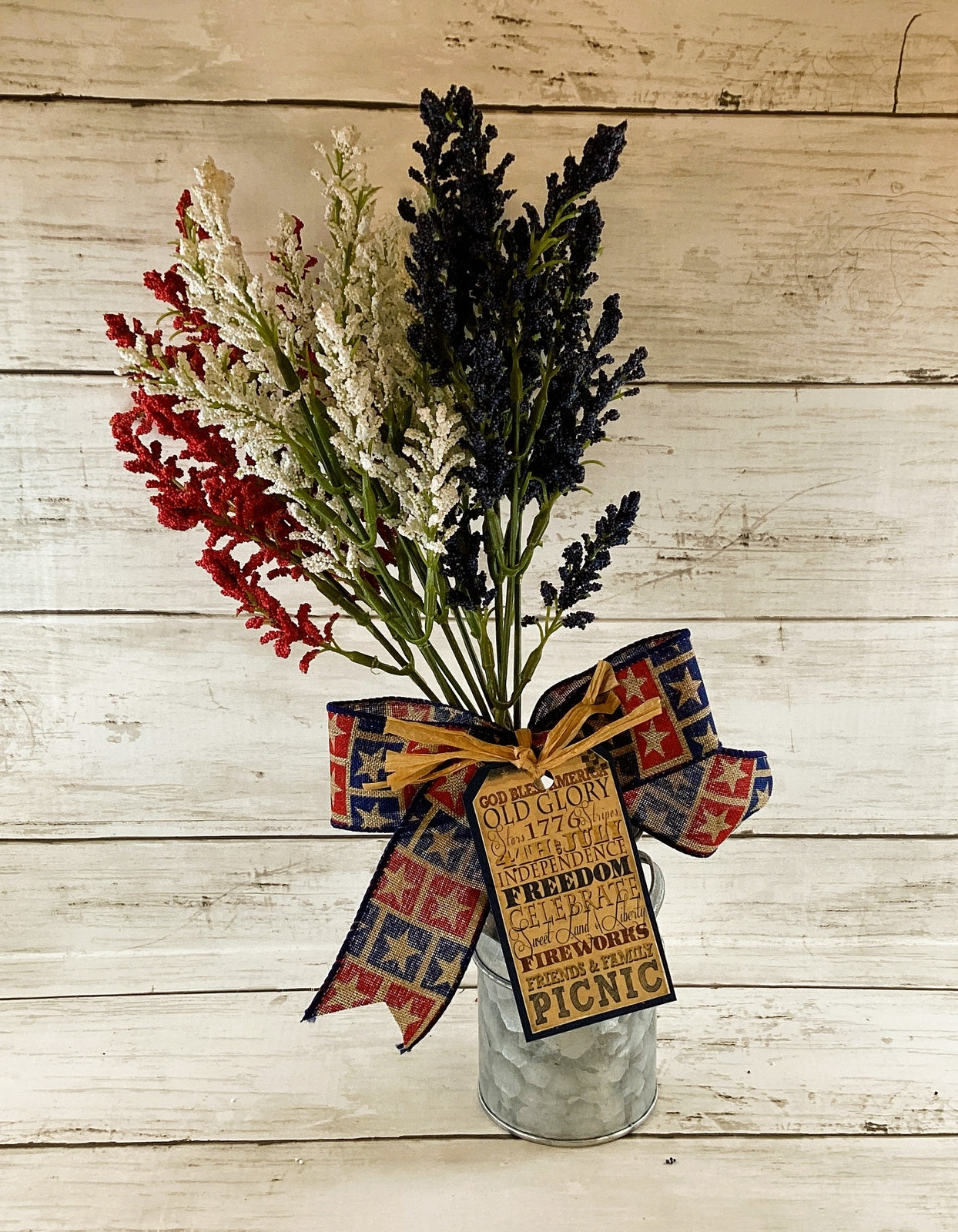 AGD Patriotic Decor - July 4th Red White Blue Artificial Flower Bouquet