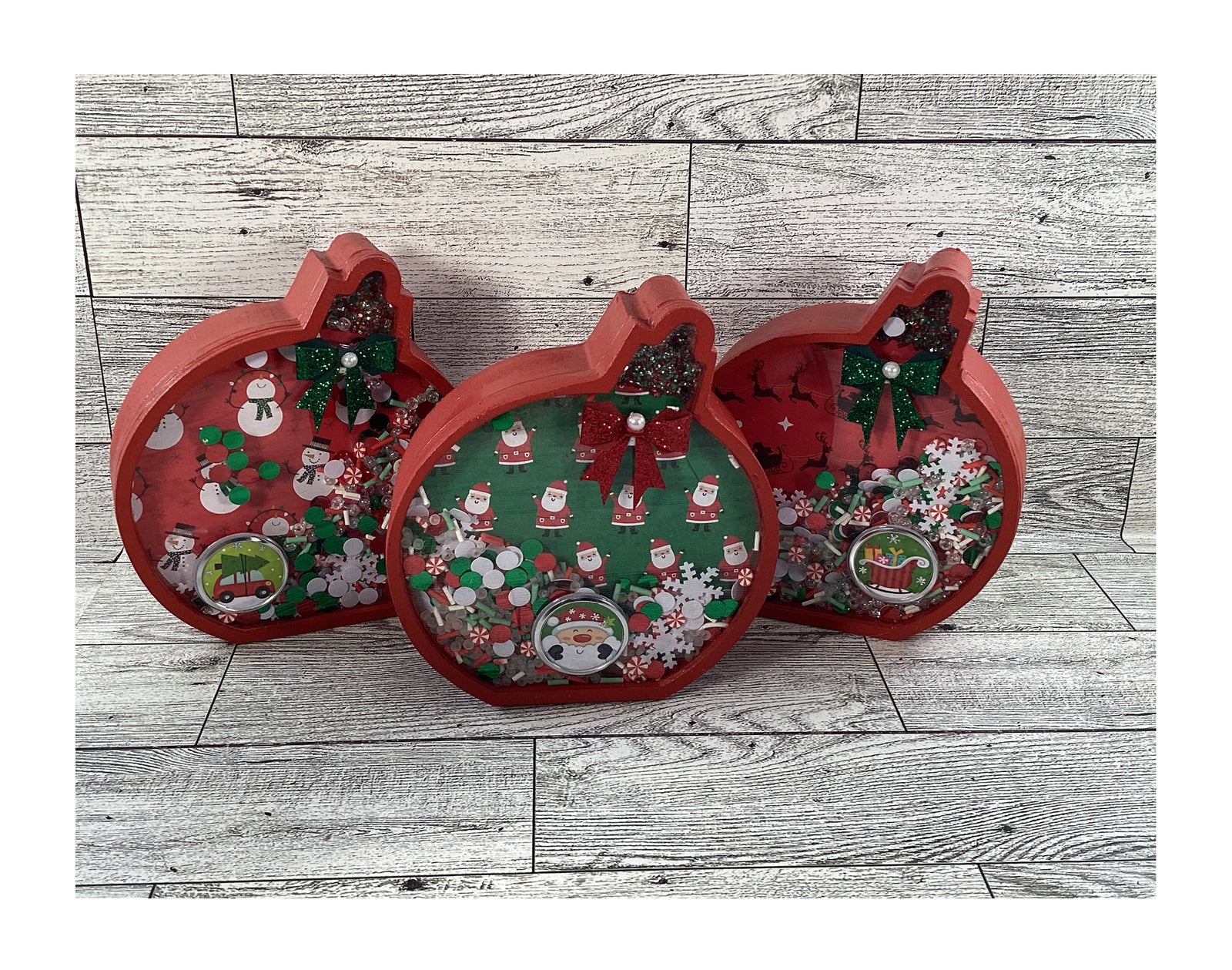 Christmas Decor -  Ornament Bulbs Chunky Wood Shaker Sitters 3pc Set