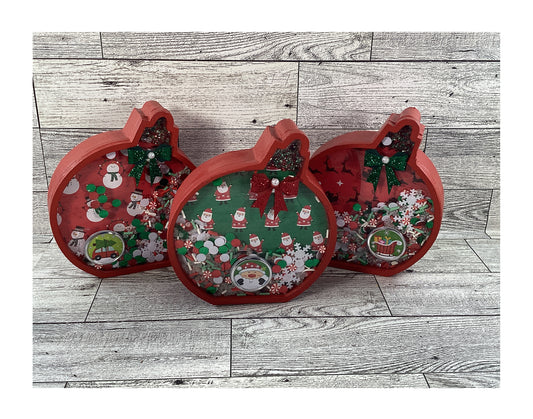 Christmas Decor -  Ornament Bulbs Chunky Wood Shaker Sitters 3pc Set