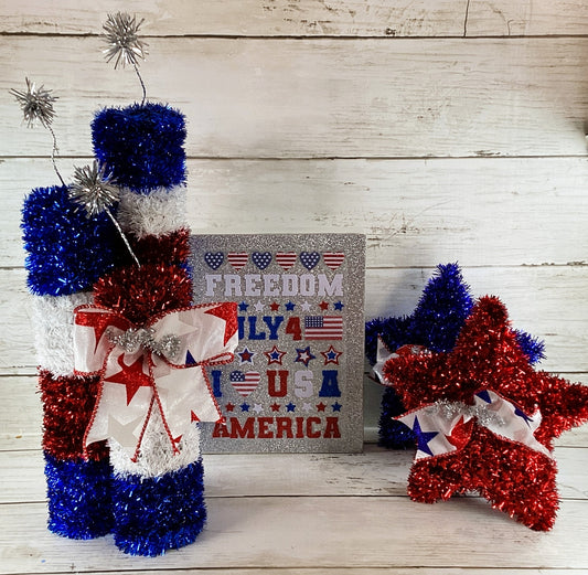 AGD Patriotic Decor - July 4th Freedom Tinsel Firecracker Party Display
