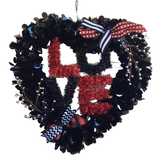 AGD Valentines Decor - Black and Red LOVE Jumbo Tinsel Wreath