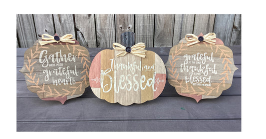 AGD Fall Decor - Thankful and Blessed Easel-back Pumpkin 3pc Set