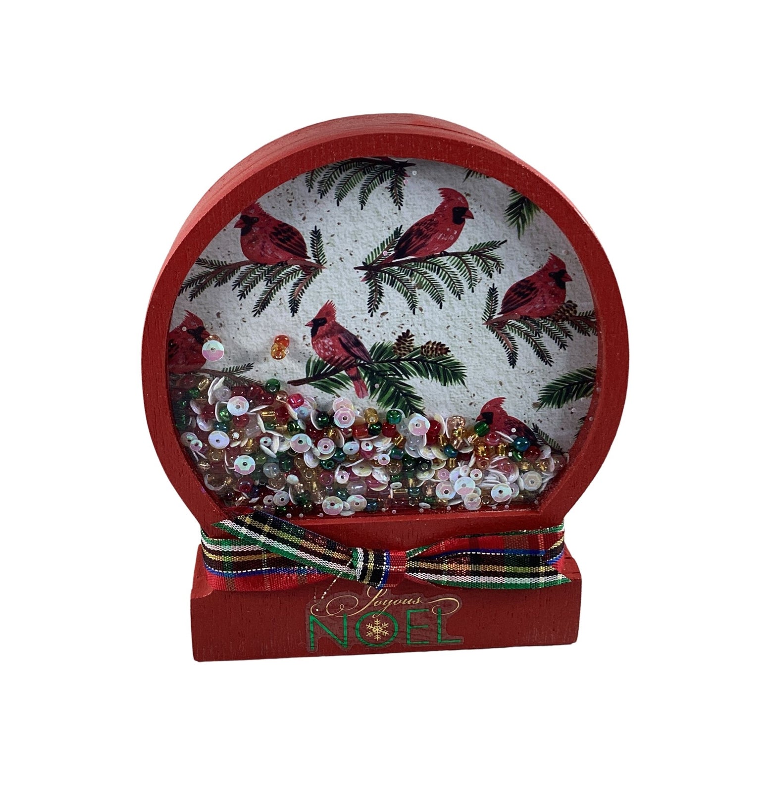 AGD Christmas Decor - Red Cardinal Noel Snow Globe Chunky Wood Shaker