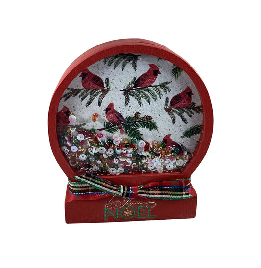 AGD Christmas Decor - Red Cardinal Noel Snow Globe Chunky Wood Shaker