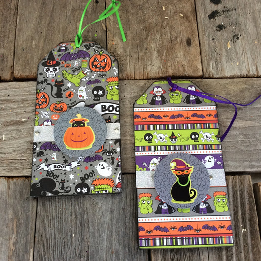 AGD Halloween Decor - Black Cat Ornament Tags 2pc Set