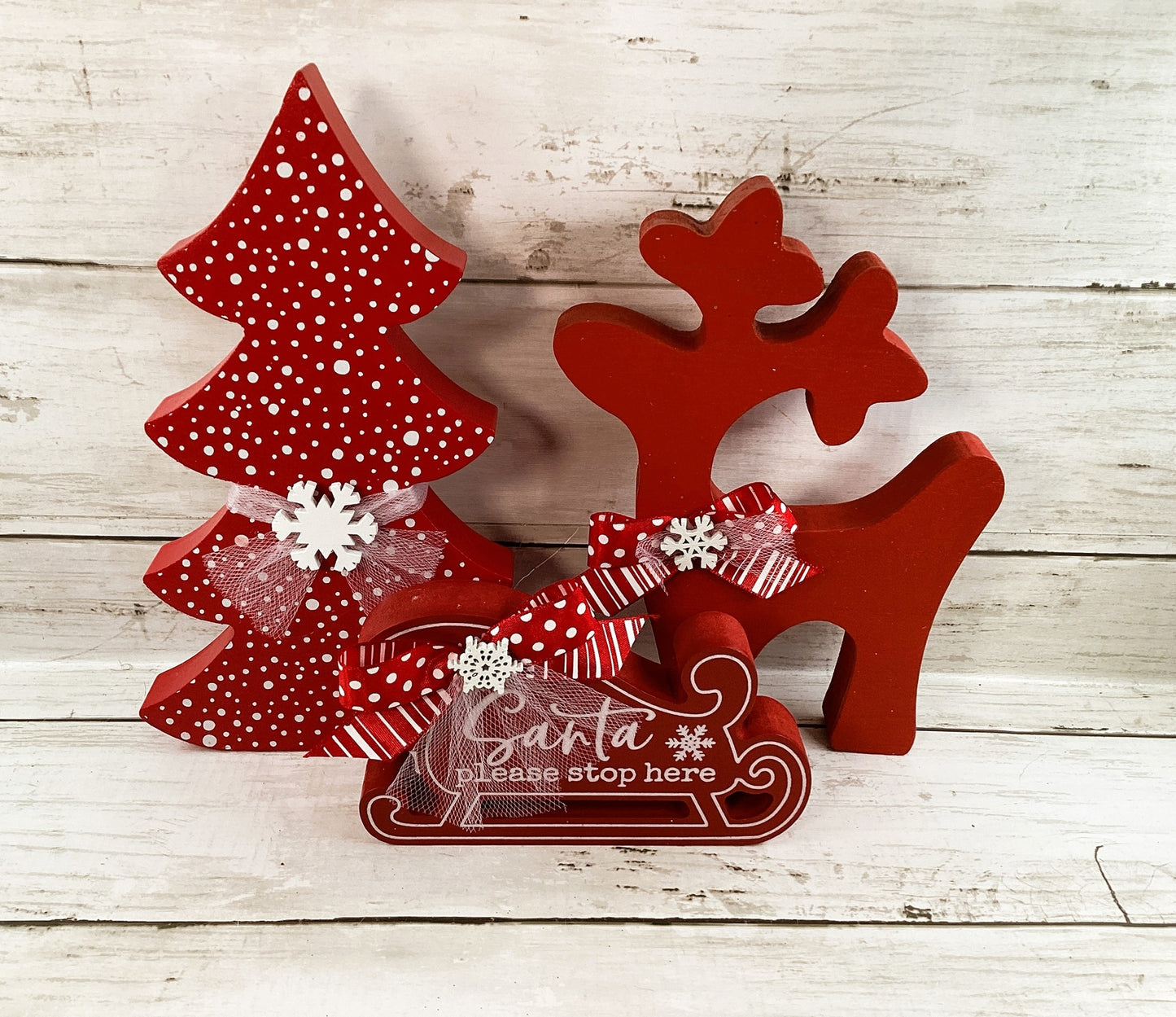 AGD Christmas Decor - Red White Tree Santa Sled Reindeer 3pc