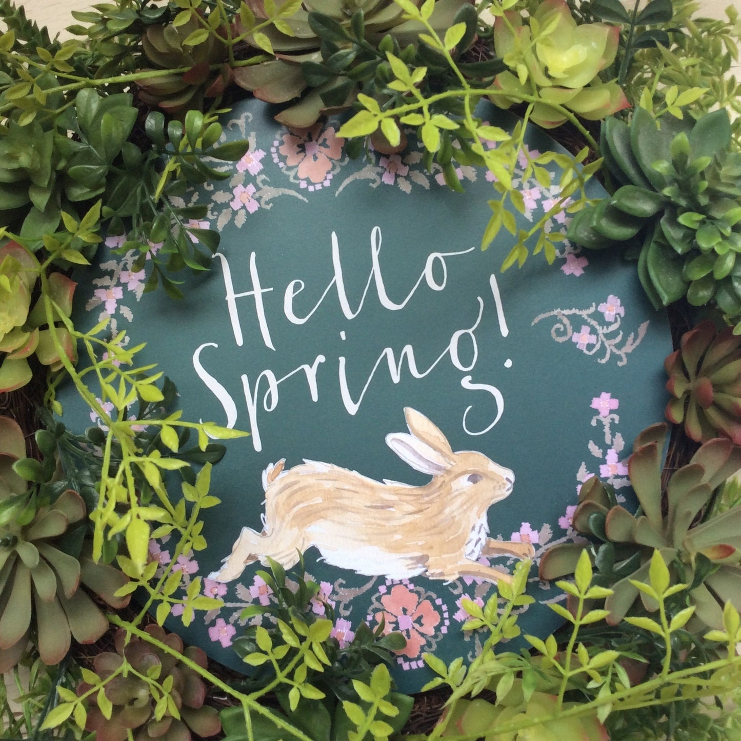 AGD Home Decor - Hello Spring Artificial Succulent Grapevine Wreath