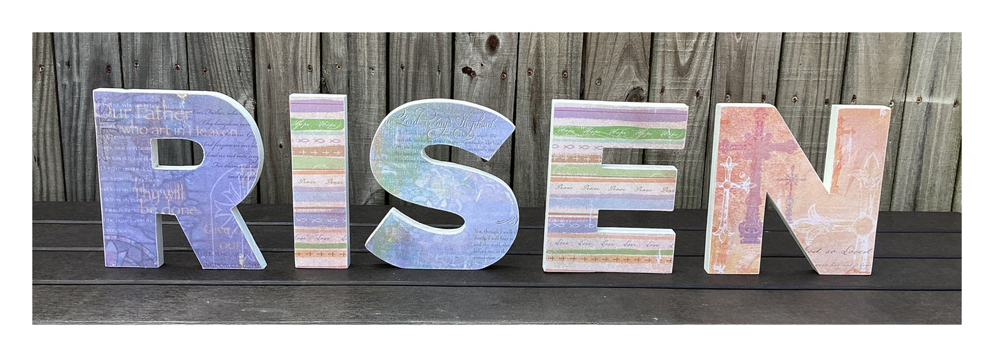 AGD Easter Decor - Primitive Wood RISEN Letter Word Tabletop Display