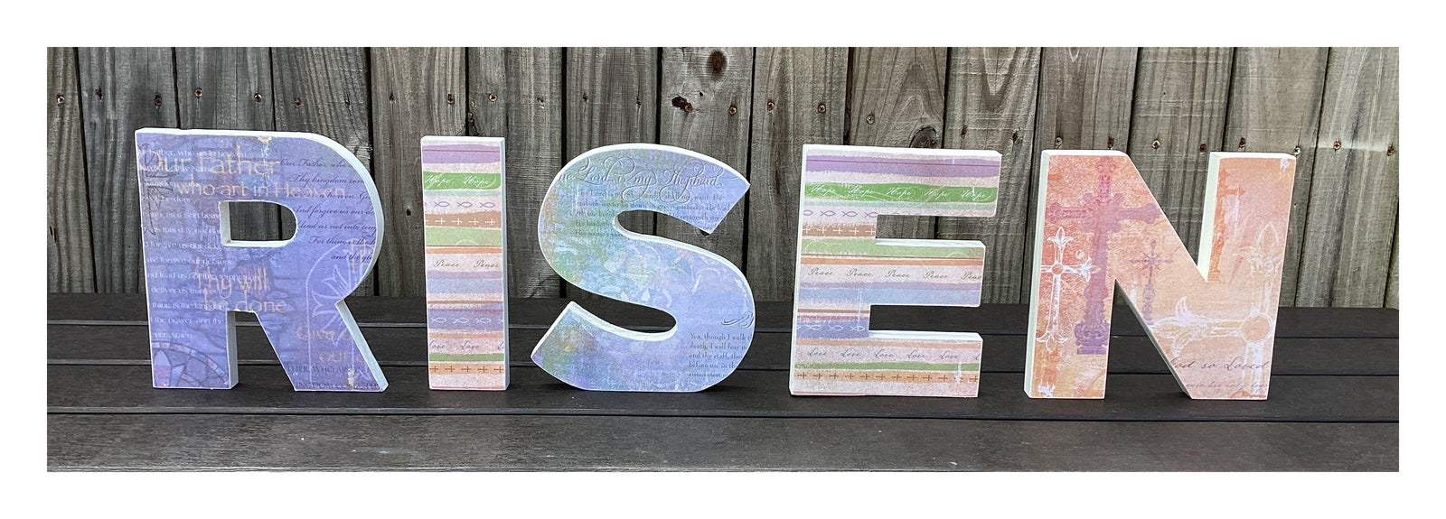 AGD Easter Decor - Primitive Wood RISEN Letter Word Tabletop Display