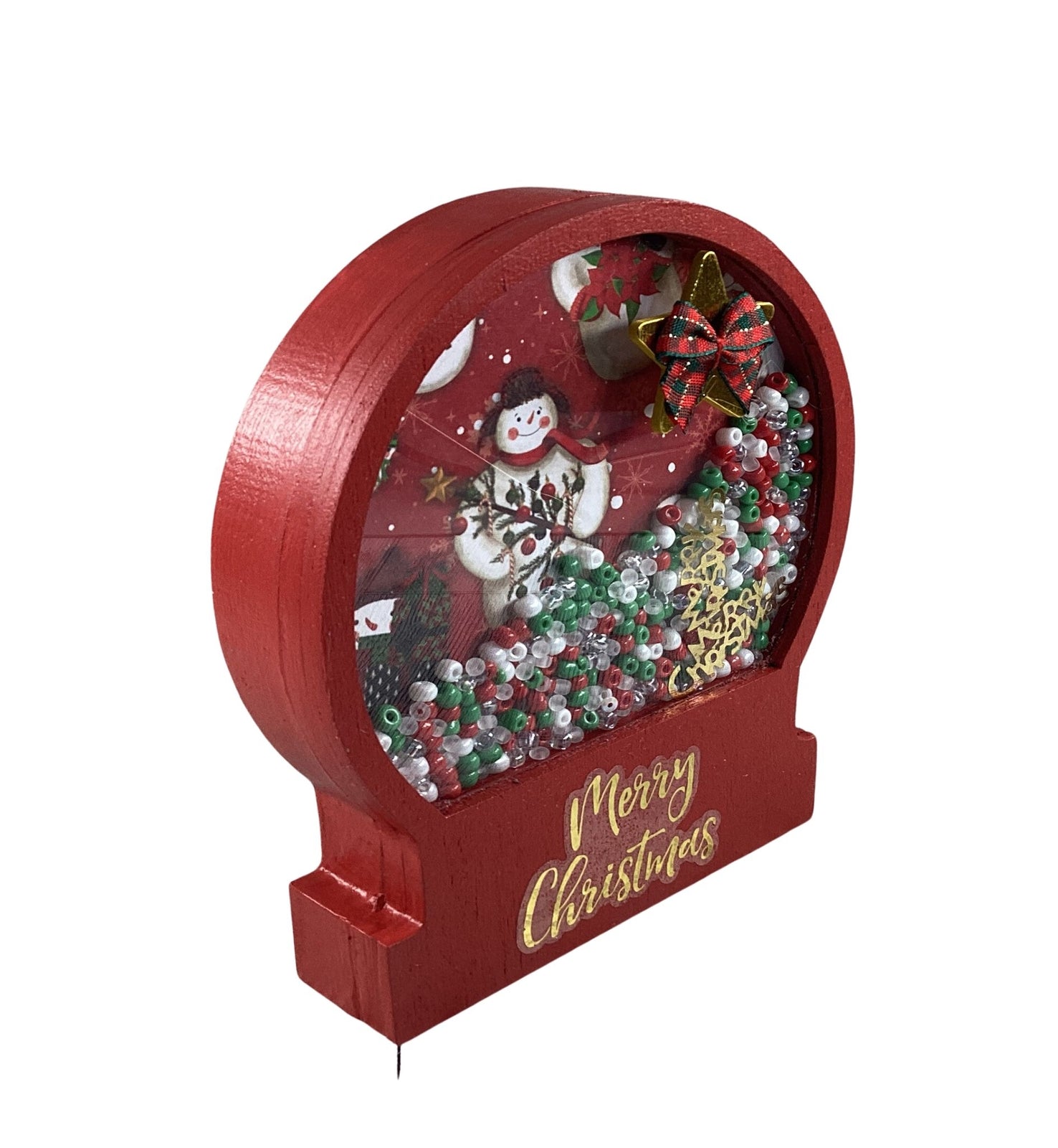 AGD Christmas Decor - Merry Snowman Dry Snow Globe Chunky Wood Shaker