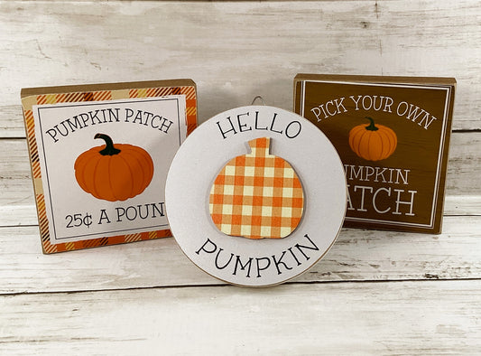 HL Fall Decor - Hello Pumpkin Patch Block Signs Tier Tray 3pc Set