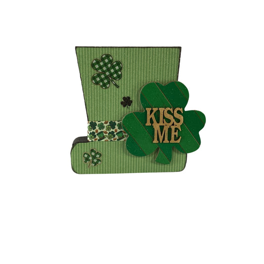 AGD Saint Patrick Decor - Kiss Me Chunky Wood Leprechaun Top-hat Sitter