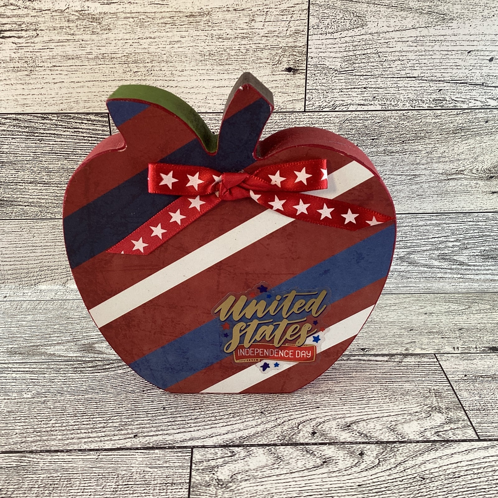 AGD Patriotic Decor - July 4th Red White Blue Chunky Wood Apple Sitter